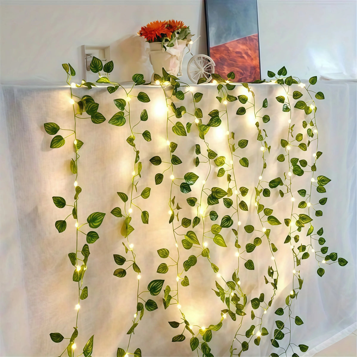 LED Green Leaf Fake Plant String Lights LED Battery Powered for Wall Room Office Home Bedroom Decor