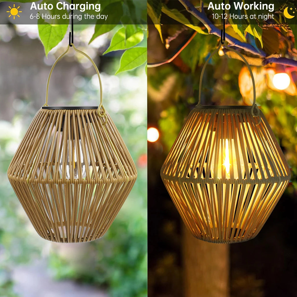 Waterproof Solar Lantern for Outside Hanging Woven Lantern Lamp Decoration for Garden Yard