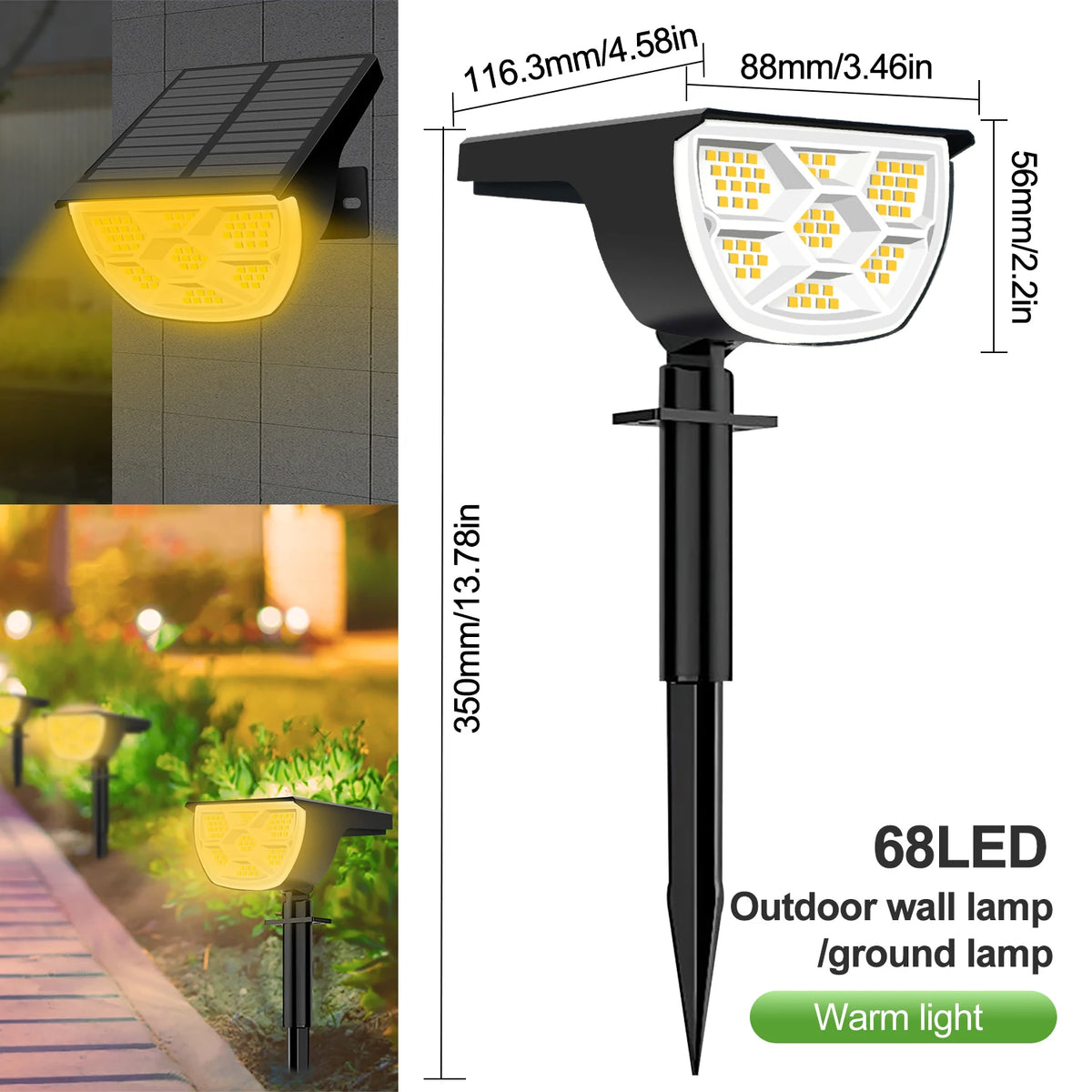 LED Solar Landscape Lights Outdoor IP65 Waterproof Solar Light with 3 Modes Solar Garden Spotlight for Yard Lawn Walkway