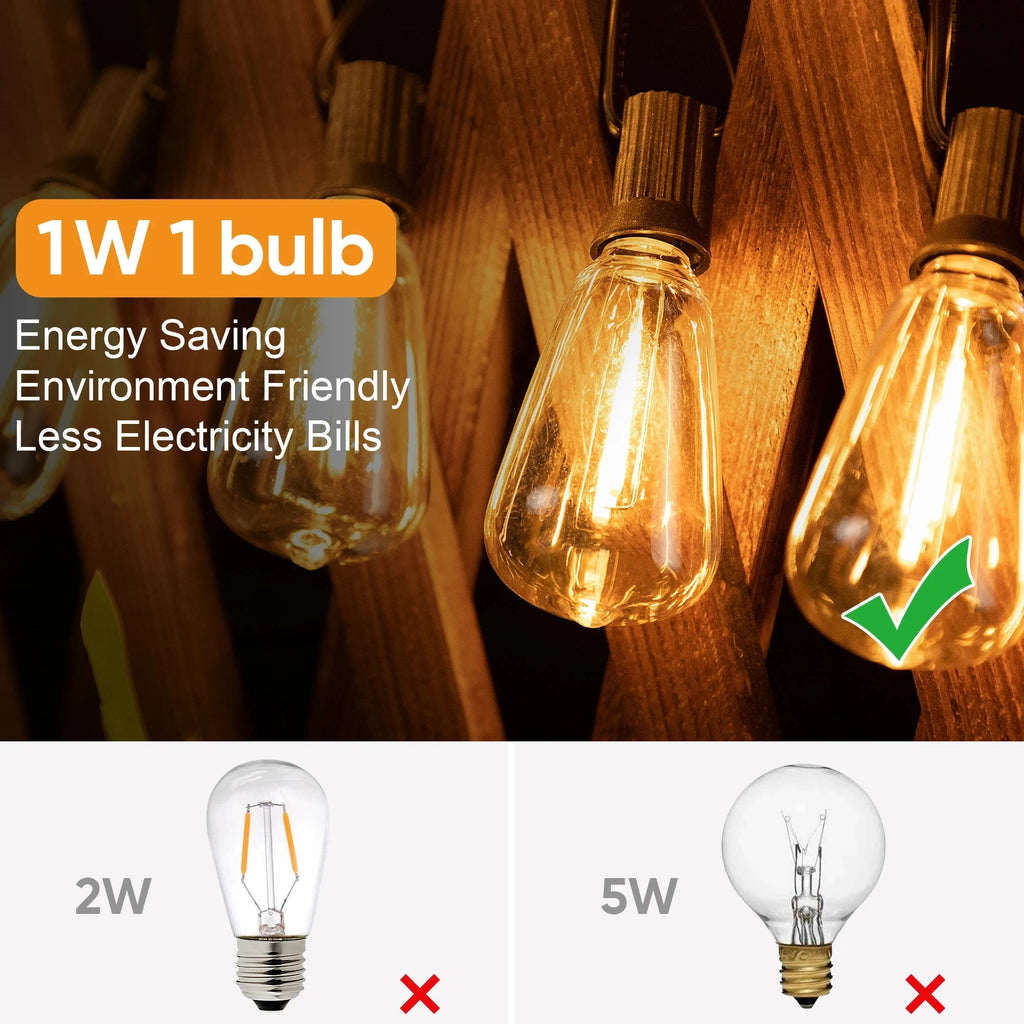 String Lights Outdoor Connectable Shatterproof Waterproof Plastic LED Bulb Dimmable Patio Garden Decor