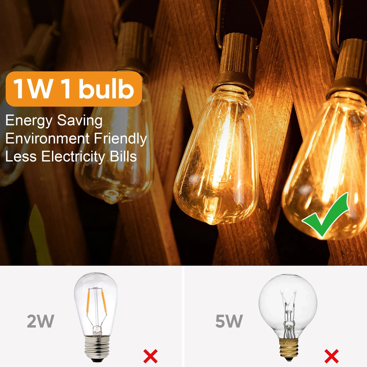String Lights Outdoor Connectable Shatterproof Waterproof Plastic LED Bulb Dimmable Patio Garden Decor