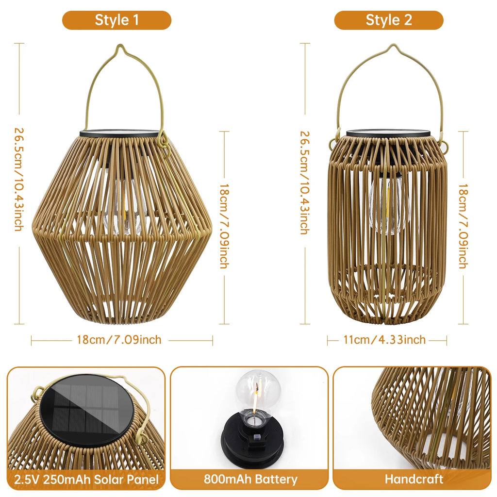 Waterproof Solar Lantern for Outside Hanging Woven Lantern Lamp Decoration for Garden Yard