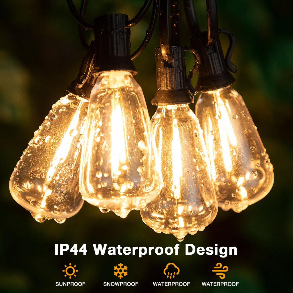 String Lights Outdoor Connectable Shatterproof Waterproof Plastic LED Bulb Dimmable Patio Garden Decor