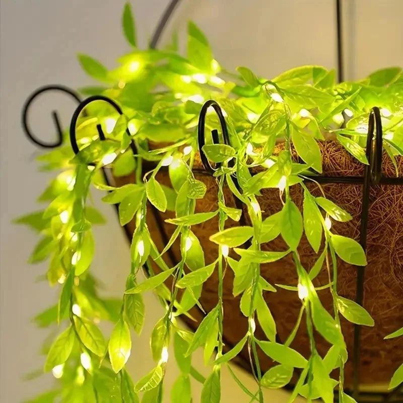 LED Green Leaf Fake Plant String Lights LED Battery Powered for Wall Room Office Home Bedroom Decor