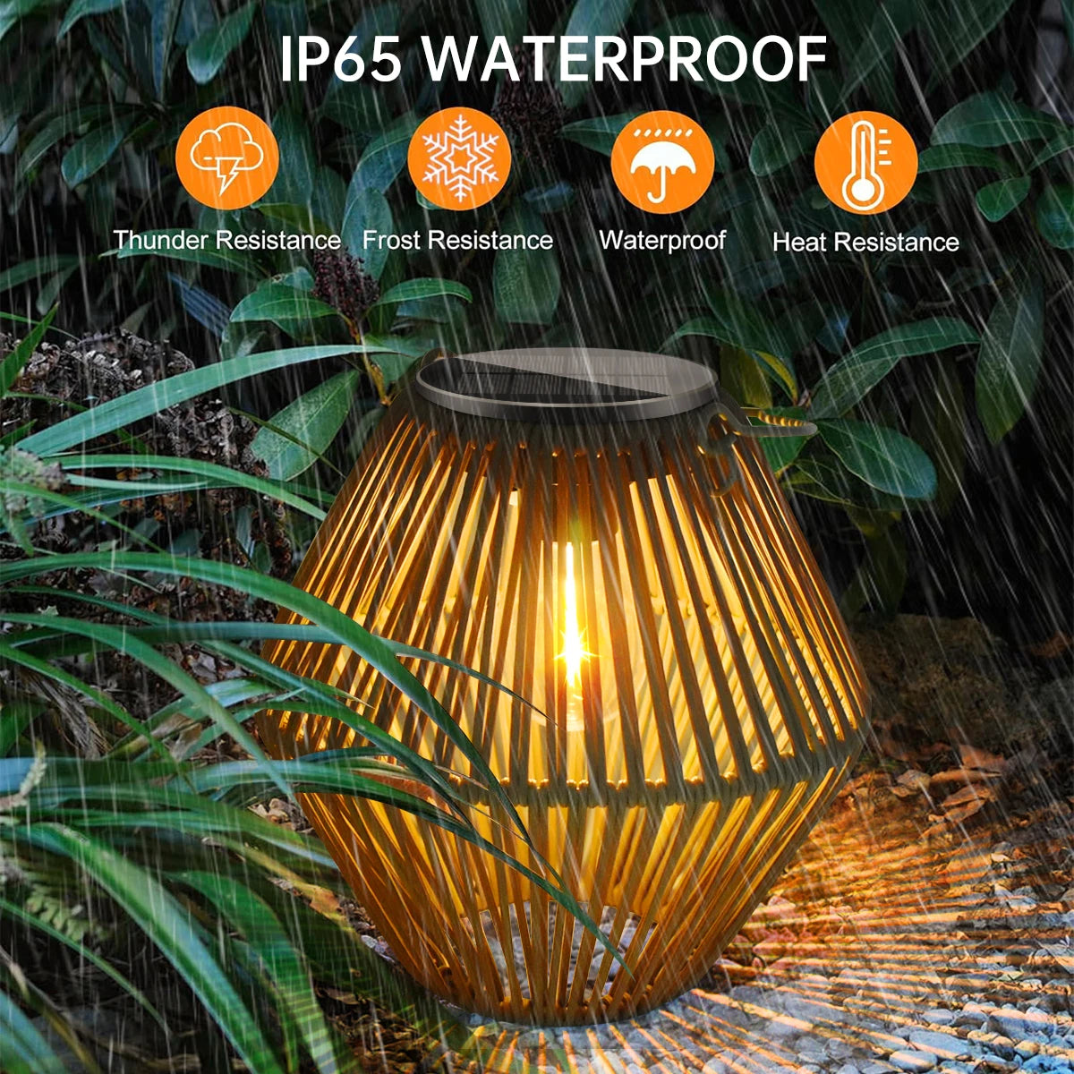 Waterproof Solar Lantern for Outside Hanging Woven Lantern Lamp Decoration for Garden Yard