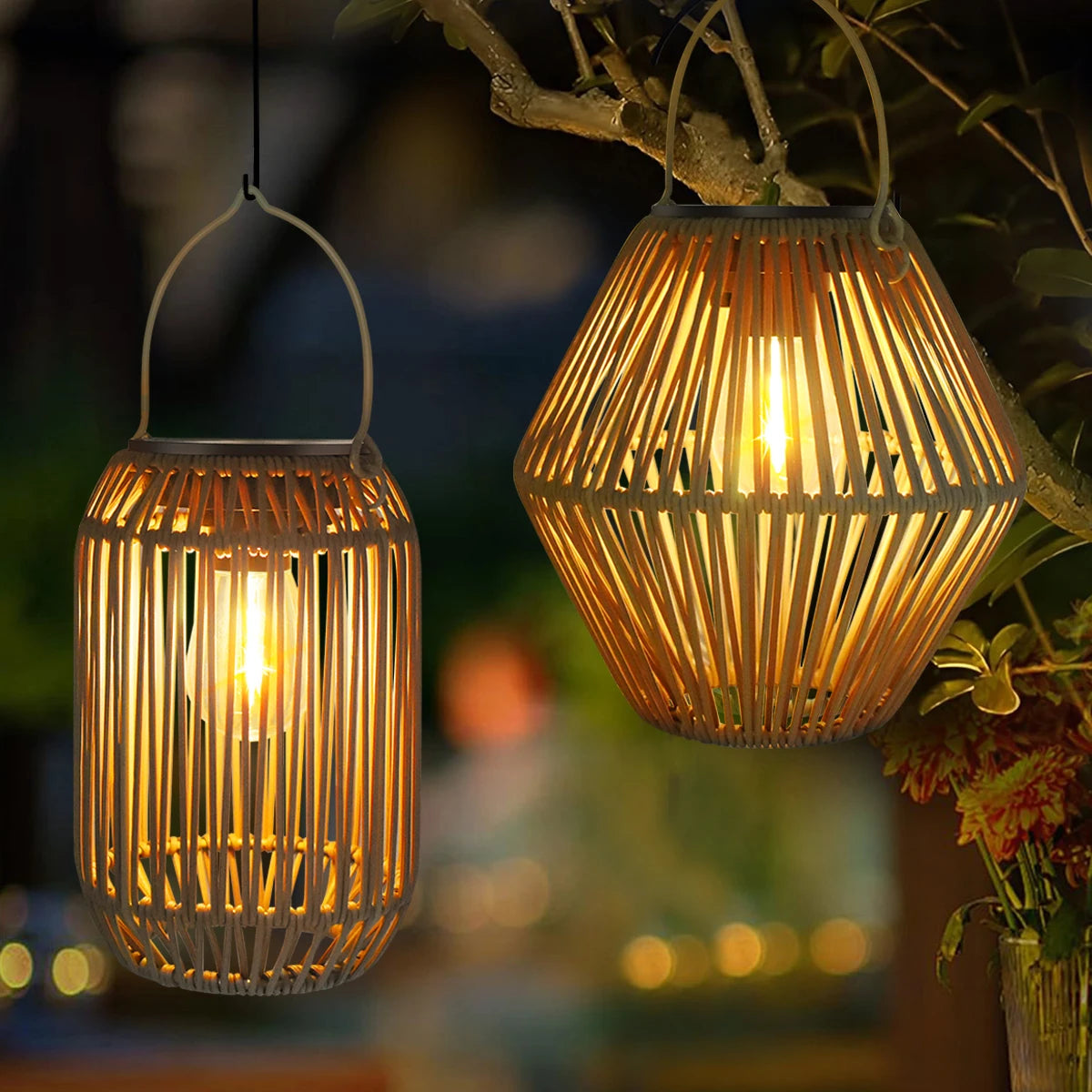 Waterproof Solar Lantern for Outside Hanging Woven Lantern Lamp Decoration for Garden Yard