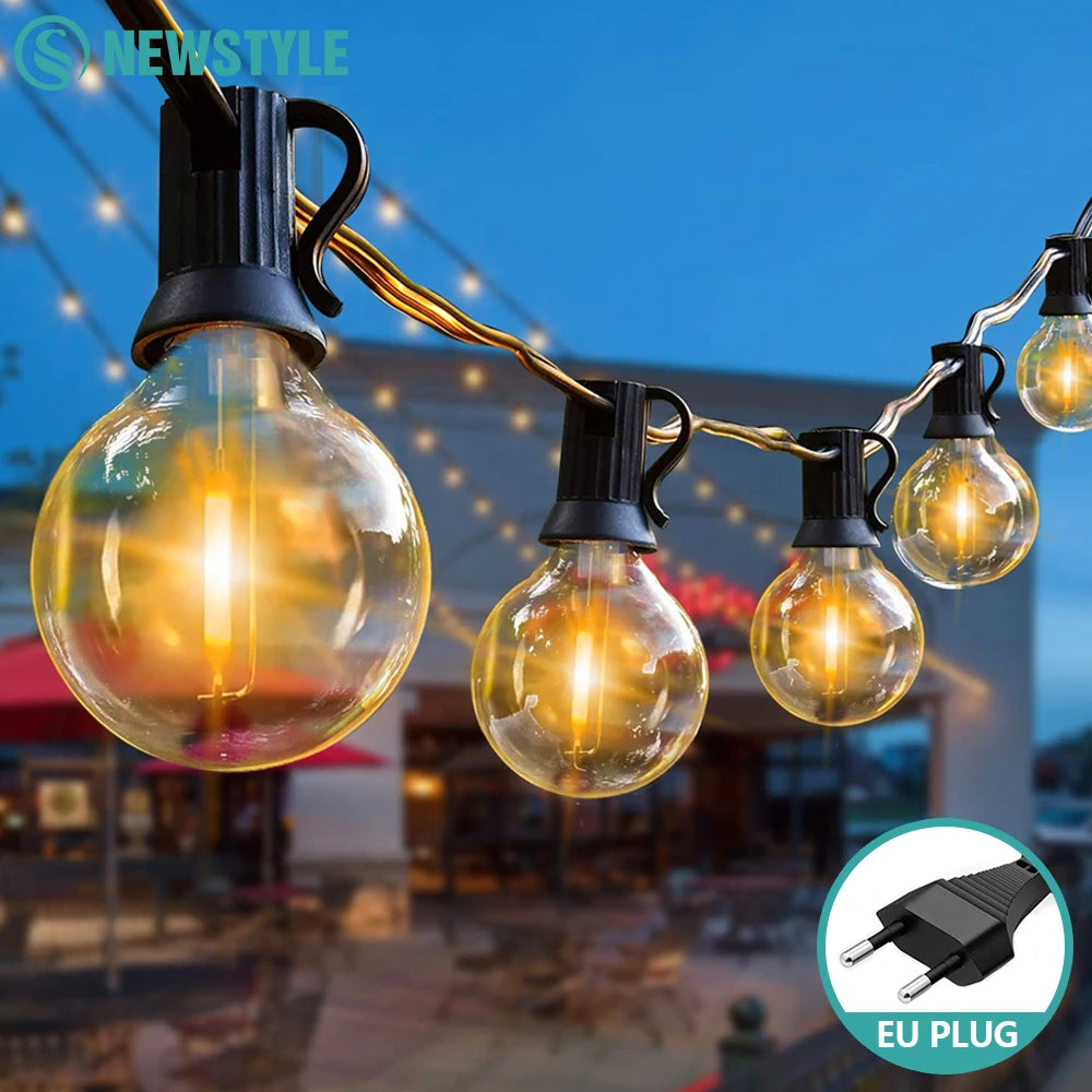Outdoor LED Waterproof String Light EU Plug Shatterproof Light Bulb Garden Fairy String Lights for Patio Festoon Party Decor