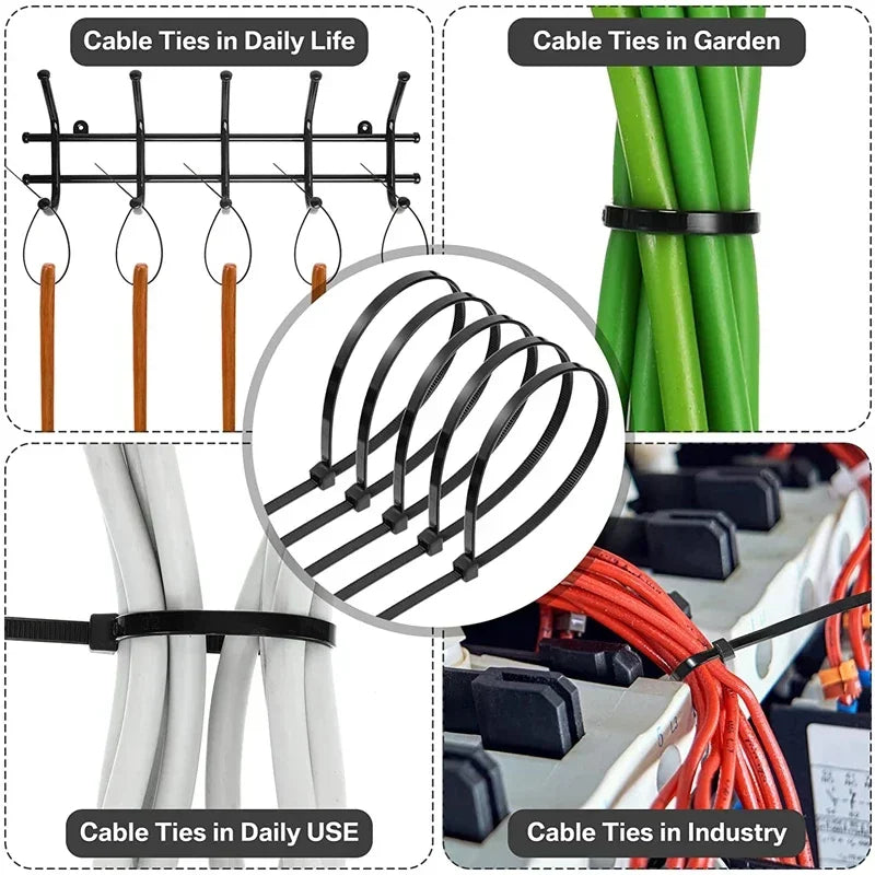 Nylon Cable Ties Self-locking Cord Ties Straps Adjustable Cables Fastening Loop Home Office Wire Zip Ties Wholesale