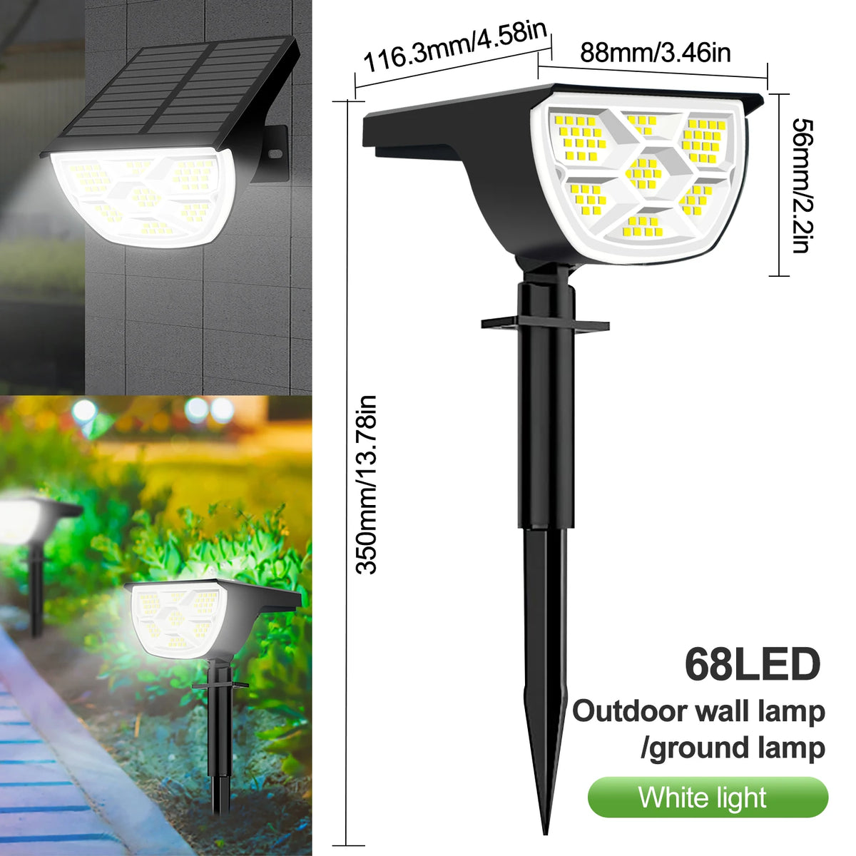 LED Solar Landscape Lights Outdoor IP65 Waterproof Solar Light with 3 Modes Solar Garden Spotlight for Yard Lawn Walkway