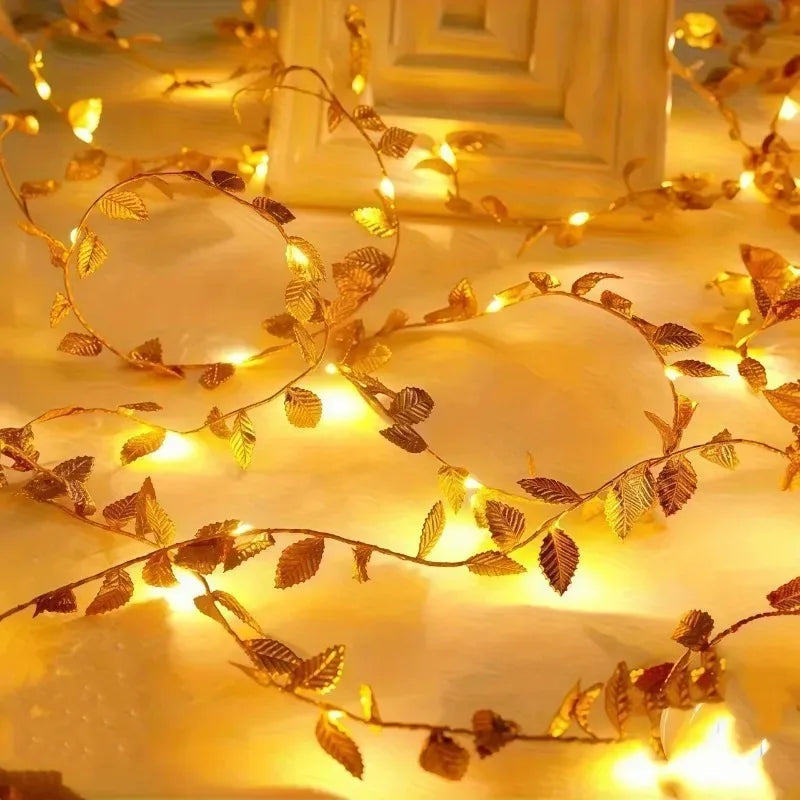 LED Green Leaf Fake Plant String Lights LED Battery Powered for Wall Room Office Home Bedroom Decor